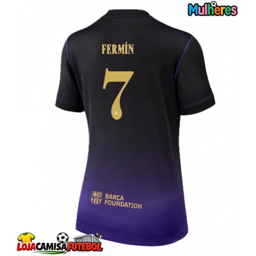 Camisa de Futebol Barcelona Fermin Lopez #7 Equipamento Secundário Mulheres 2026-27 Manga Curta
